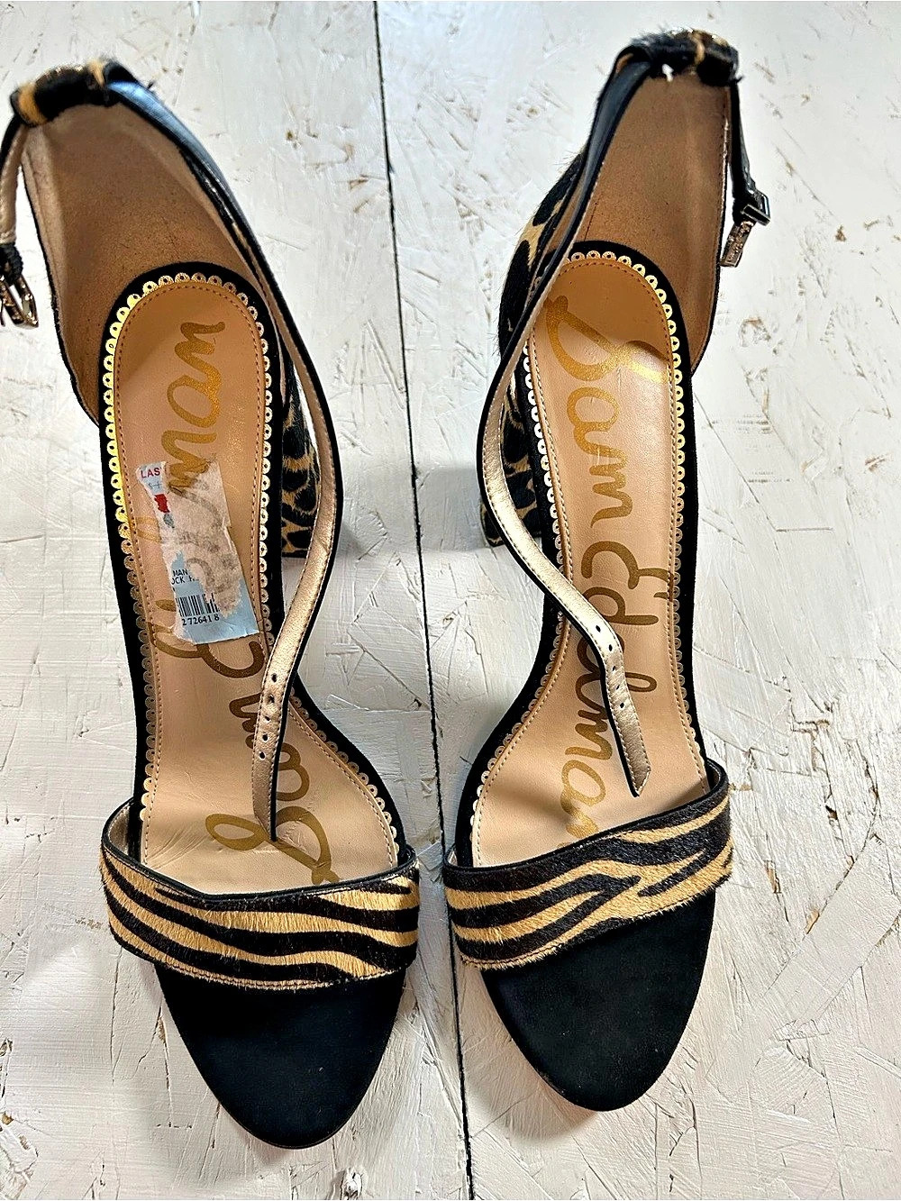 Sam Edelman Animal Print Strappy Heels in Black & Brown